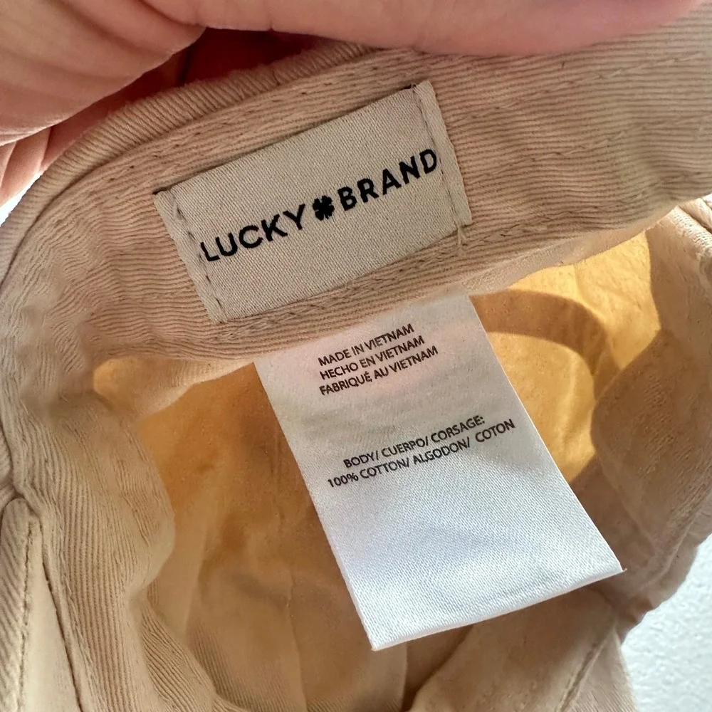 Lucky Brand Baseball Cap Tan Four Leaf Clover Embroidered Cotton Adjustable‎